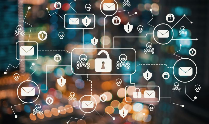 Cybersecurity concept with shield lock and other icons 